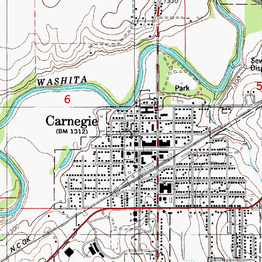 Topographic Map of Carnegie Tri - County Municipal Hospital, OK