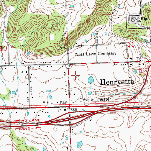 Topographic Map of Henryetta Medical Center, OK