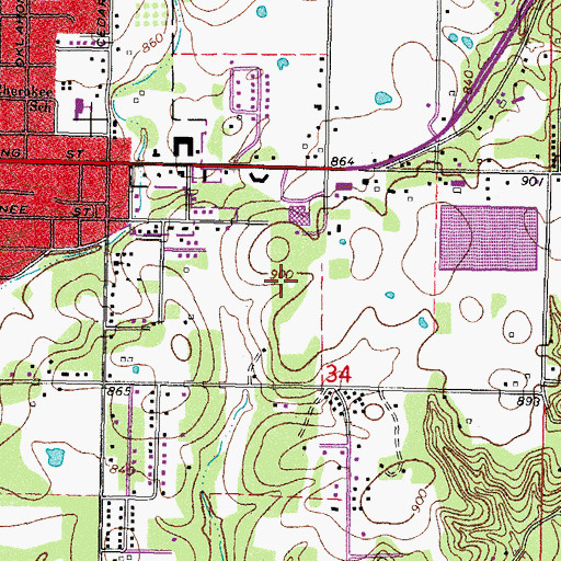 Topographic Map of W W Hastings Indian Hospital, OK