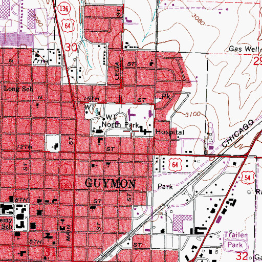 Topographic Map of Memorial Hospital of Texas County, OK