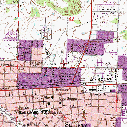 Topographic Map of Sequoyah Memorial Hospital and Home Care, OK