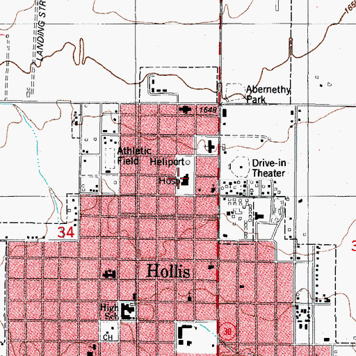 Topographic Map of Harmon Memorial Hospital, OK