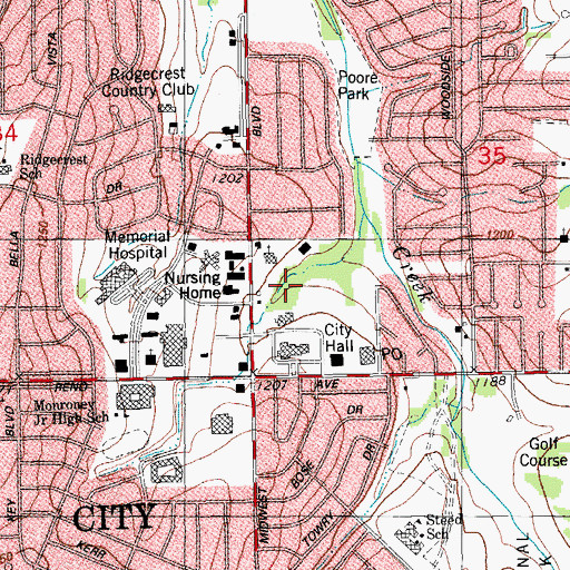 Topographic Map of Specialty Hospital of Midwest City, OK
