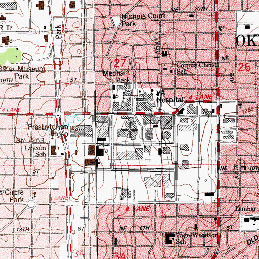 Topographic Map of The Children's Hospital at OU Medical Center, OK