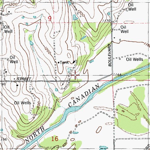 Topographic Map of Cedar Ridge Treatment Center, OK