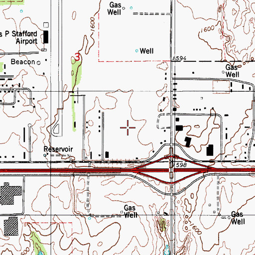 Topographic Map of Weatherford Regional Hospital, OK