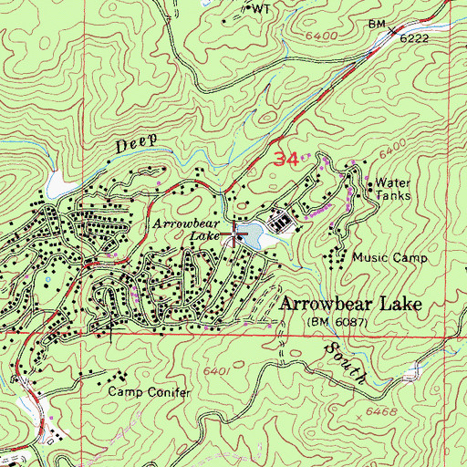 Topographic Map of Arrowbear Lake, CA