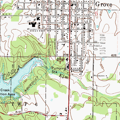 Topographic Map of Integris Grove General Hospital, OK