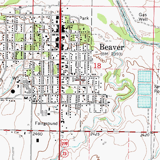 Topographic Map of Beaver County Memorial Hospital, OK