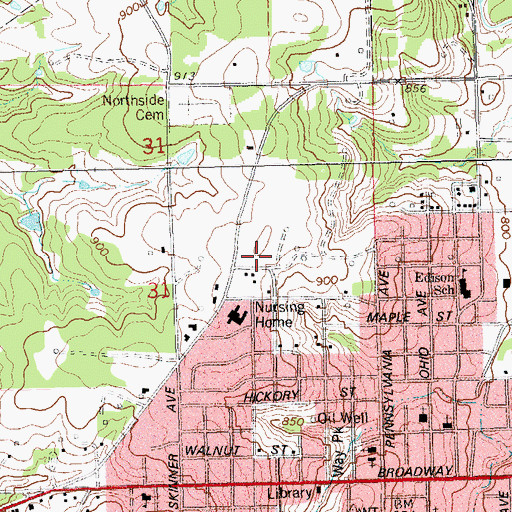 Topographic Map of Drumright Regional Hospital, OK