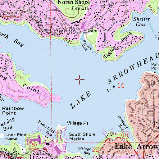 Topographic Map of Lake Arrowhead, CA