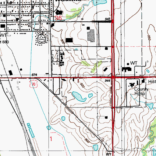 Topographic Map of Waurika Ambulance Service, OK
