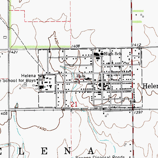 Topographic Map of Helena Emergency Medical Services, OK