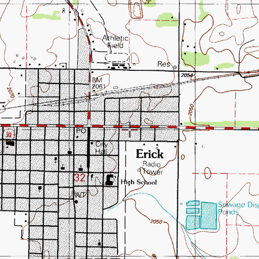 Topographic Map of Erick Ambulance, OK