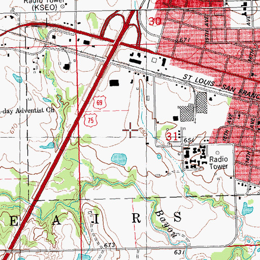 Topographic Map of Bryan County Emergency Medical Services, OK