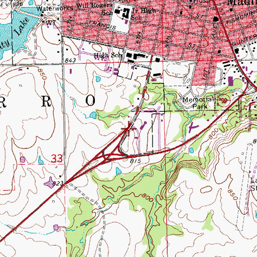 Topographic Map of Marshall County Emergency Medical Services District, OK