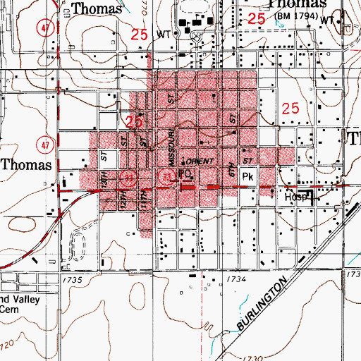 Topographic Map of Sinor Emergency Medical Services Thomas, OK