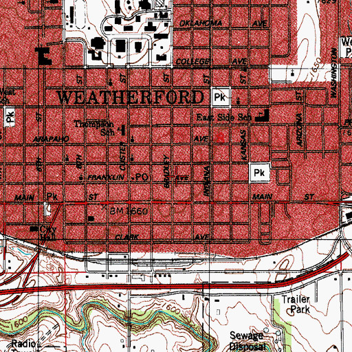 Topographic Map of Sinor Emergency Medical Services Weatherford, OK