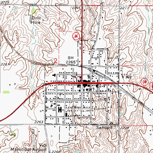 Topographic Map of Vici Camargo Ambulance Service, OK