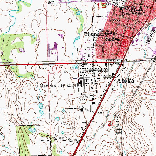 Topographic Map of Atoka County Ambulance, OK