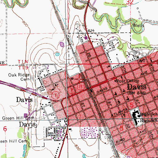 Topographic Map of Murray County Emergency Medical Services Station 2, OK