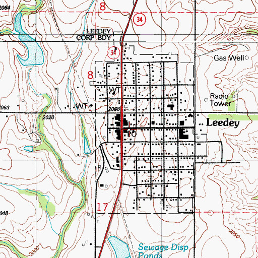 Topographic Map of Leedey Ambulance, OK