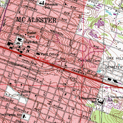 Topographic Map of Southwest Ambulance Service, OK
