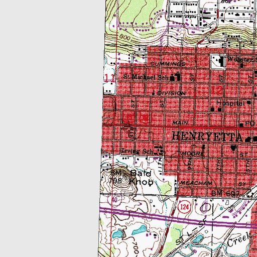 Topographic Map of Okmulgee County Emergency Medical Services Henryetta, OK