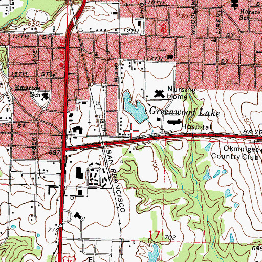 Topographic Map of Okmulgee County Emergency Medical Services Headquarters, OK