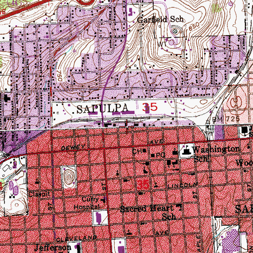 Topographic Map of Creek County Emergency Ambulance Service District Main Station, OK