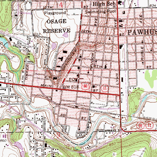 Topographic Map of Central Med Emergency Medical Services Pawhuska, OK