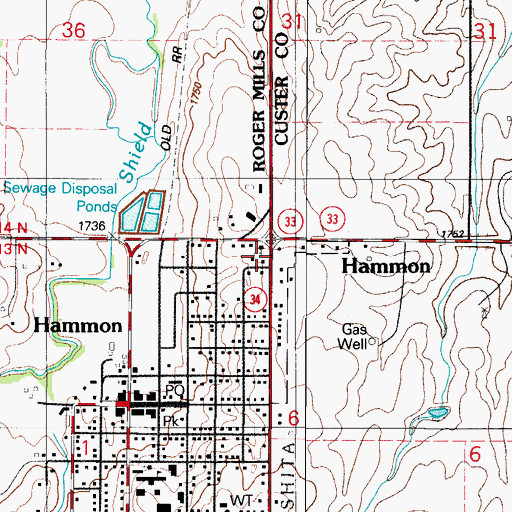 Topographic Map of Roger Mills County Ambulance Service Hammon, OK