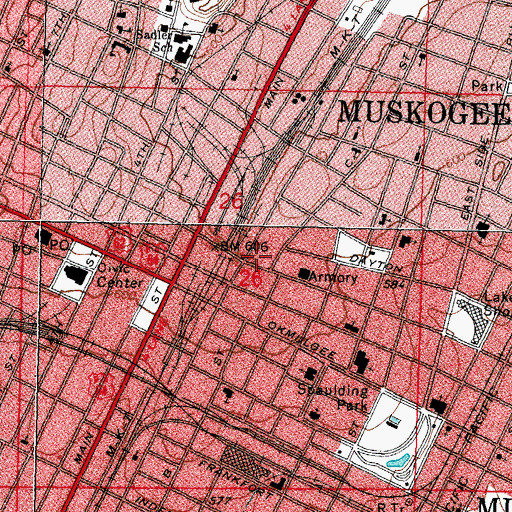 Topographic Map of Muskogee County Emergency Medical Services, OK