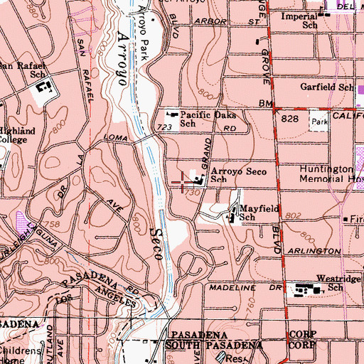 Topographic Map of Arroyo Seco School, CA