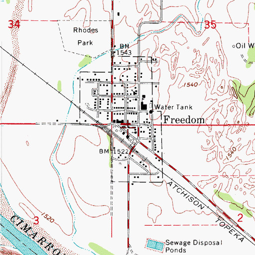 Topographic Map of Freedom Volunteer Ambulance Service, OK