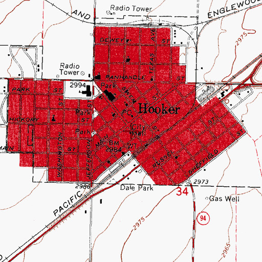 Topographic Map of Hooker Municipal Ambulance, OK