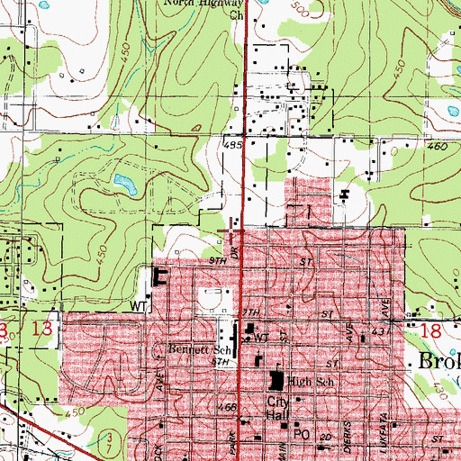 Topographic Map of McCurtain County Emergency Medical Services Broken Bow Substation, OK