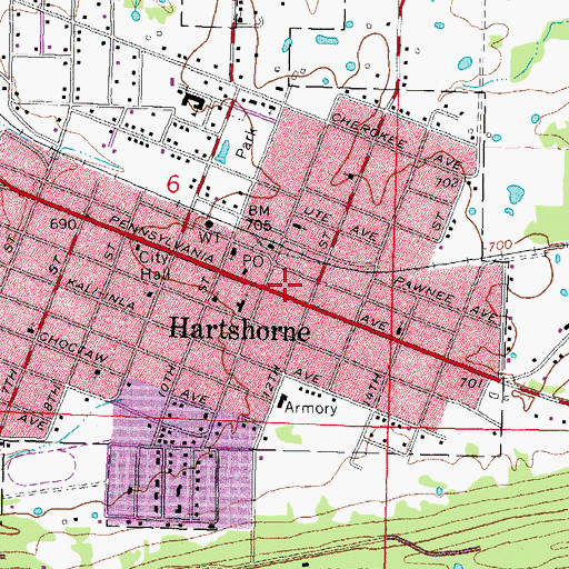 Topographic Map of Hartshorne Emergency Medical Services, OK