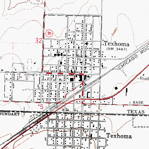 Topographic Map of Texhoma Emergency Medical Services, OK