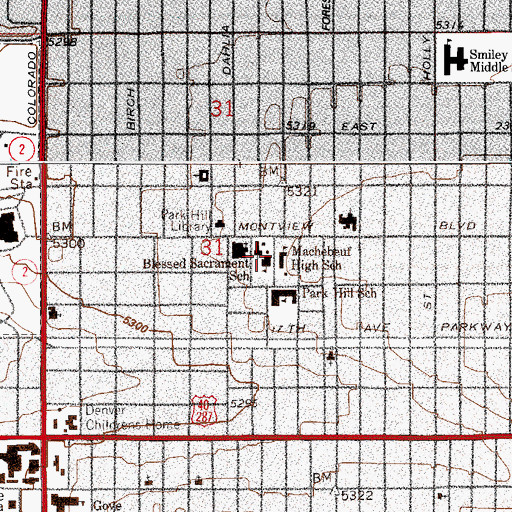 Topographic Map of Blessed Sacrament Catholic School, CO