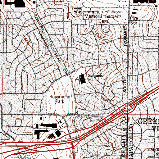 Topographic Map of Samuels Elementary School, CO