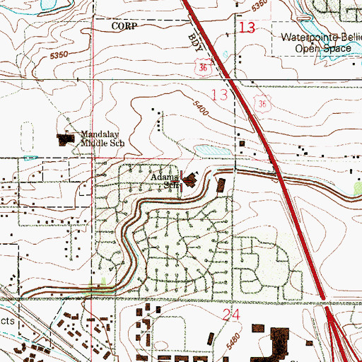 Topographic Map of Adams Elementary School, CO