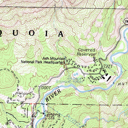 Topographic Map of Ash Mountain National Park Headquarters, CA