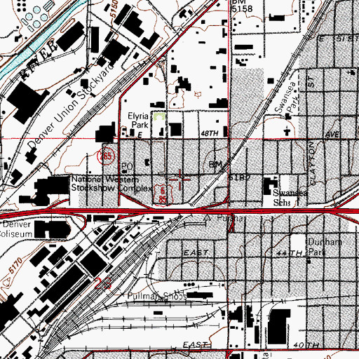 Topographic Map of Denver Public Library Valdez - Perry Branch, CO