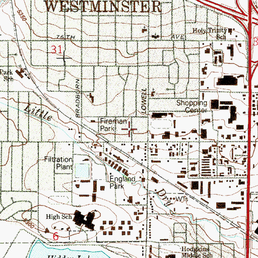 Topographic Map of Westminster Post Office Harris Park Station, CO
