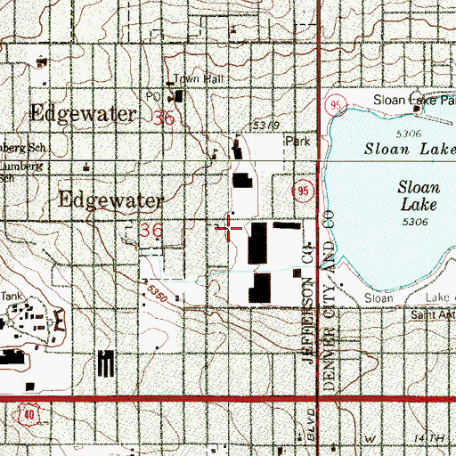 Topographic Map of Edgewater Post Office, CO