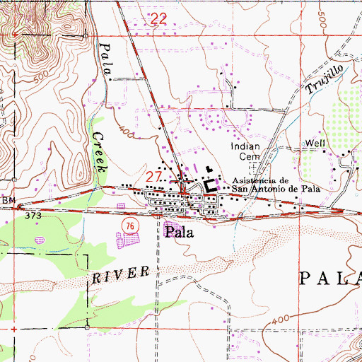 Topographic Map of Asistencia de San Antonio de Pala, CA