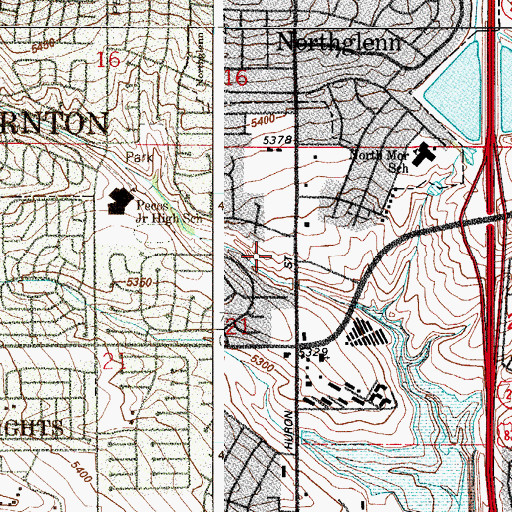 Topographic Map of Anythink Huron Street Library, CO