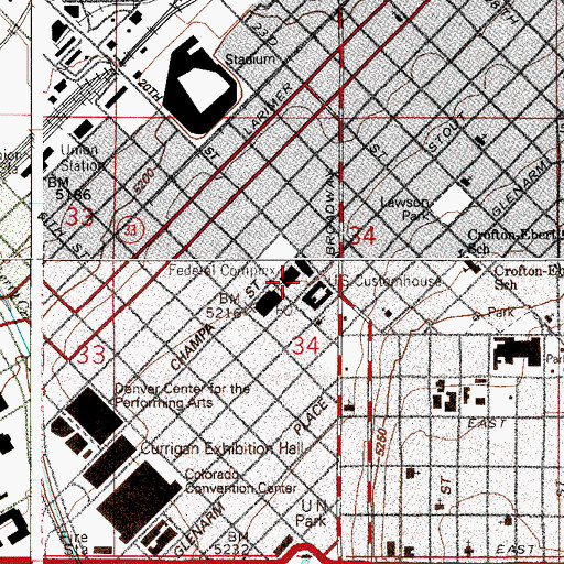 Topographic Map of United States Courts Library Denver Branch, CO