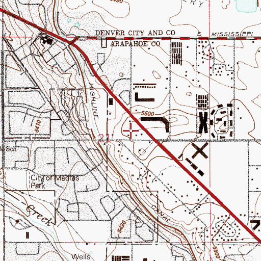 Topographic Map of Arapahoe Library District Eloise May Branch, CO